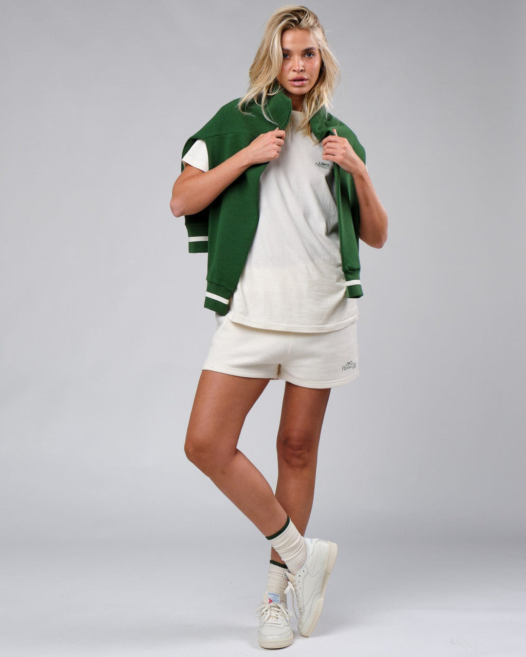 Model wearing Clubhouse Track Short - Cream