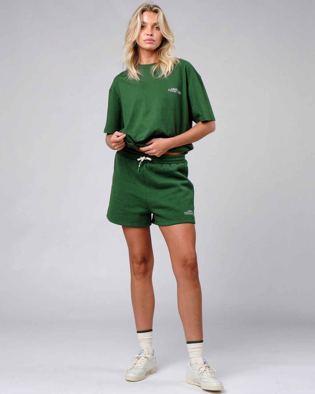 Model wearing Clubhouse Track Short - Eden Green