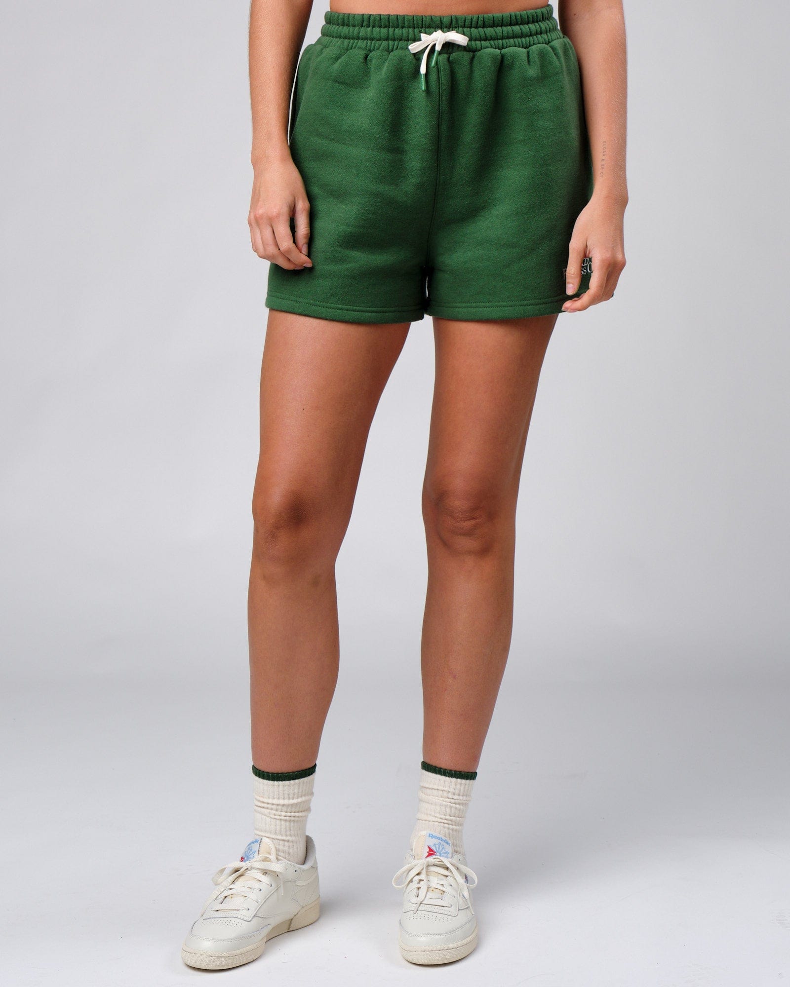 Model wearing Clubhouse Track Short - Eden Green