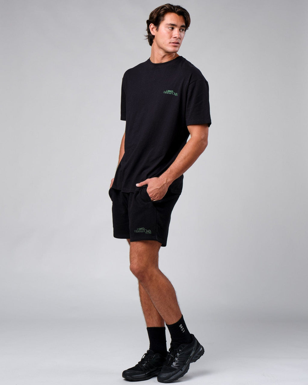 Model wearing Clubhouse Track Short - Black