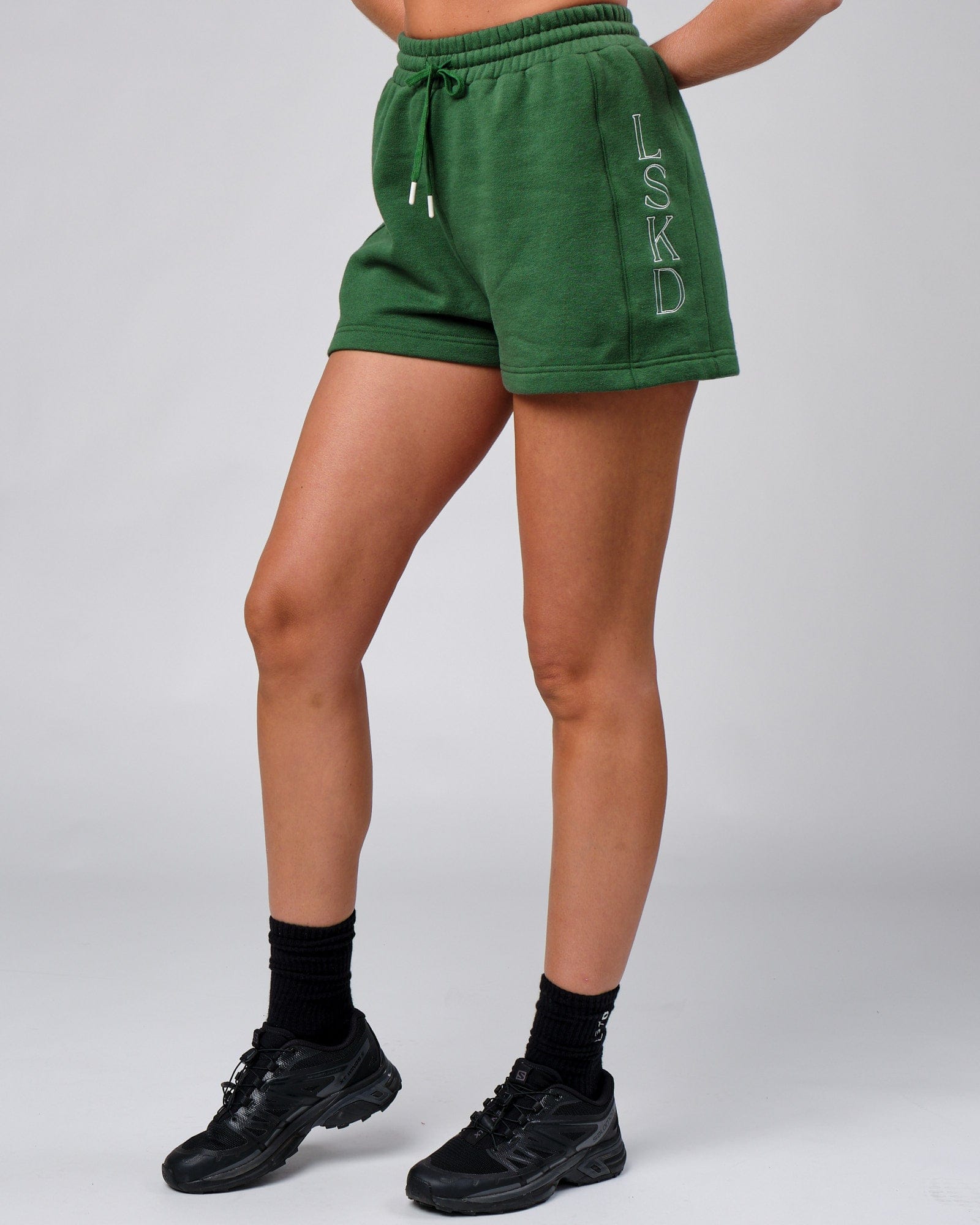 Model wearing Court Lounge Short - Eden Green