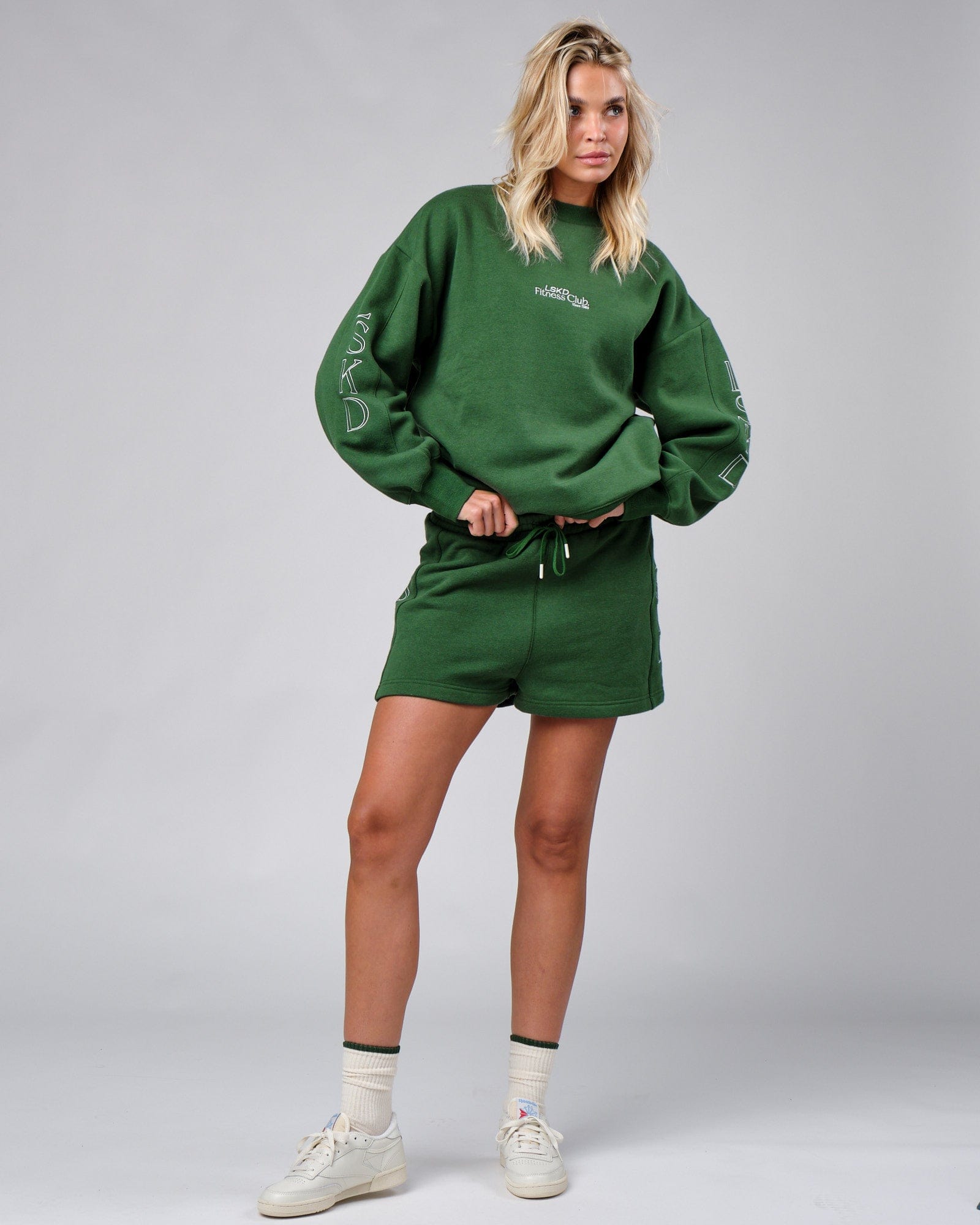 Model wearing Court Lounge Short - Eden Green