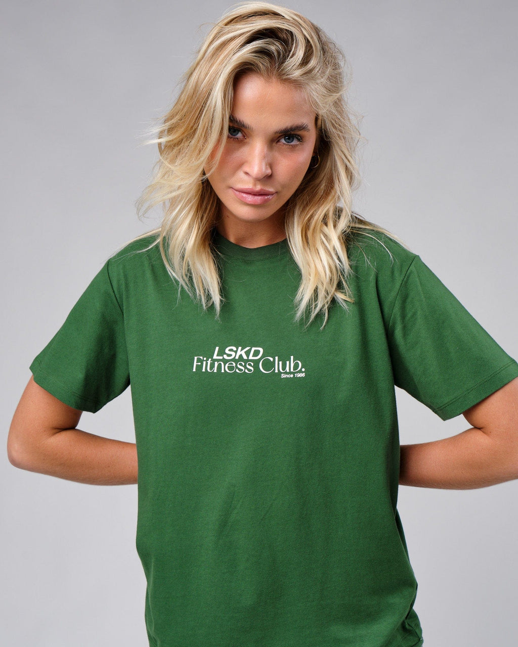 Model wearing Clubhouse Tee - Eden Green