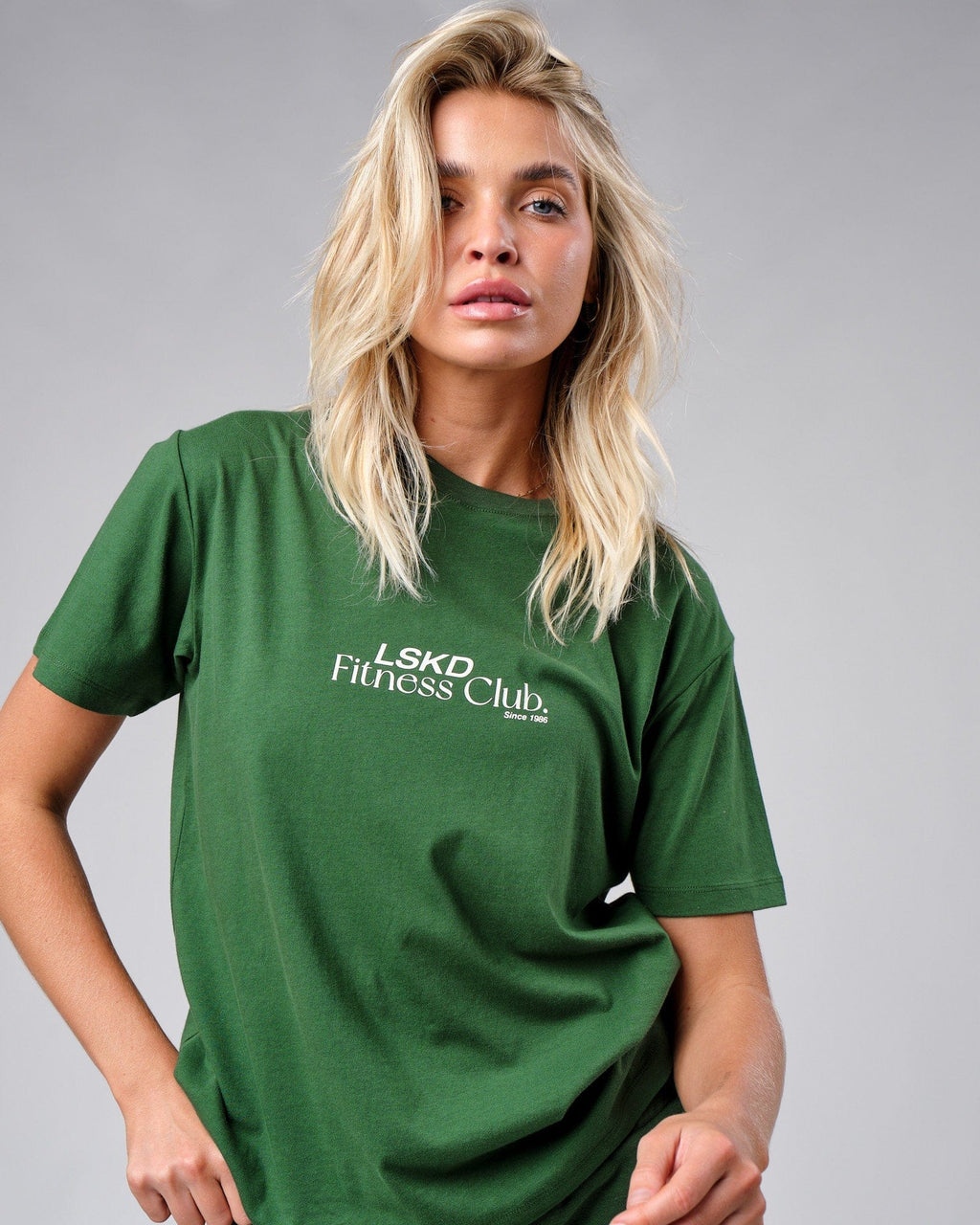 Model wearing Clubhouse Tee - Eden Green