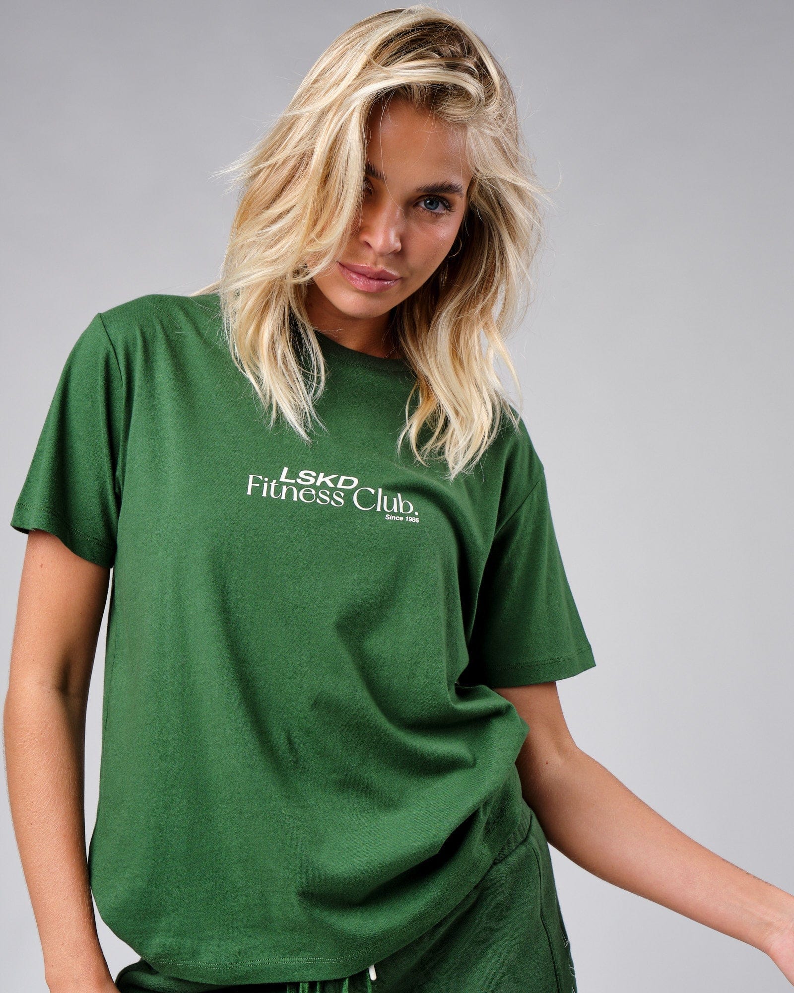 Model wearing Clubhouse Tee - Eden Green
