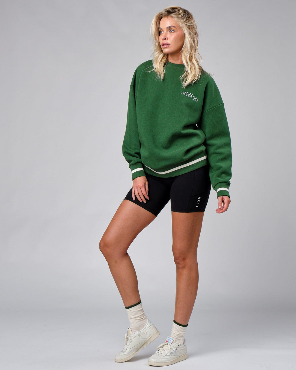 Model wearing Unisex Clubhouse Sweater Oversize - Eden Green