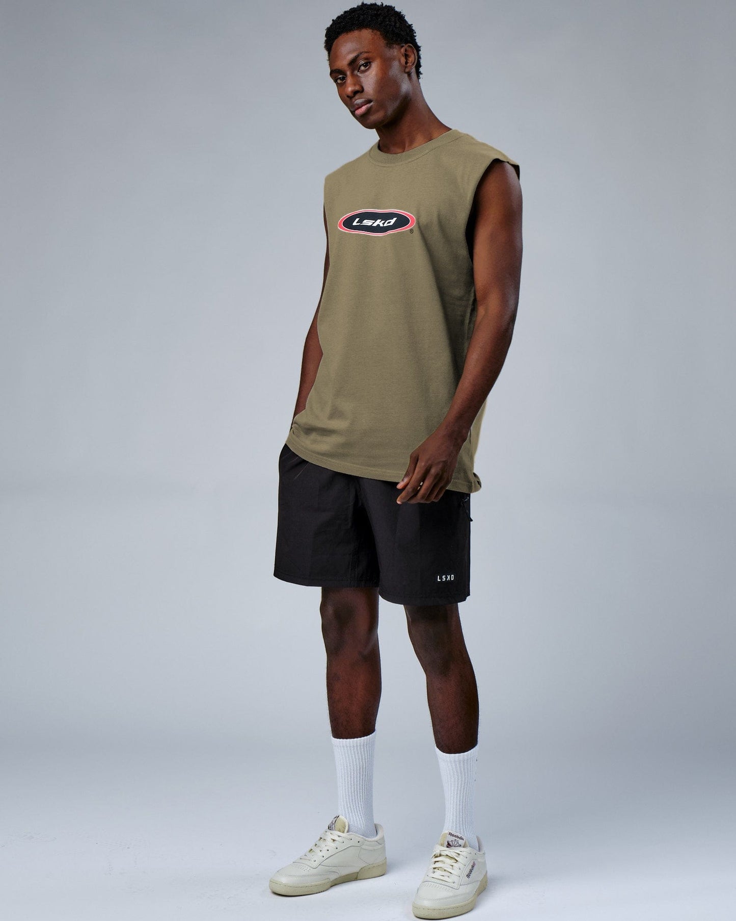 Model wearing Circa 2003 Heavyweight Vintage Fit Tank - Laurel Oak