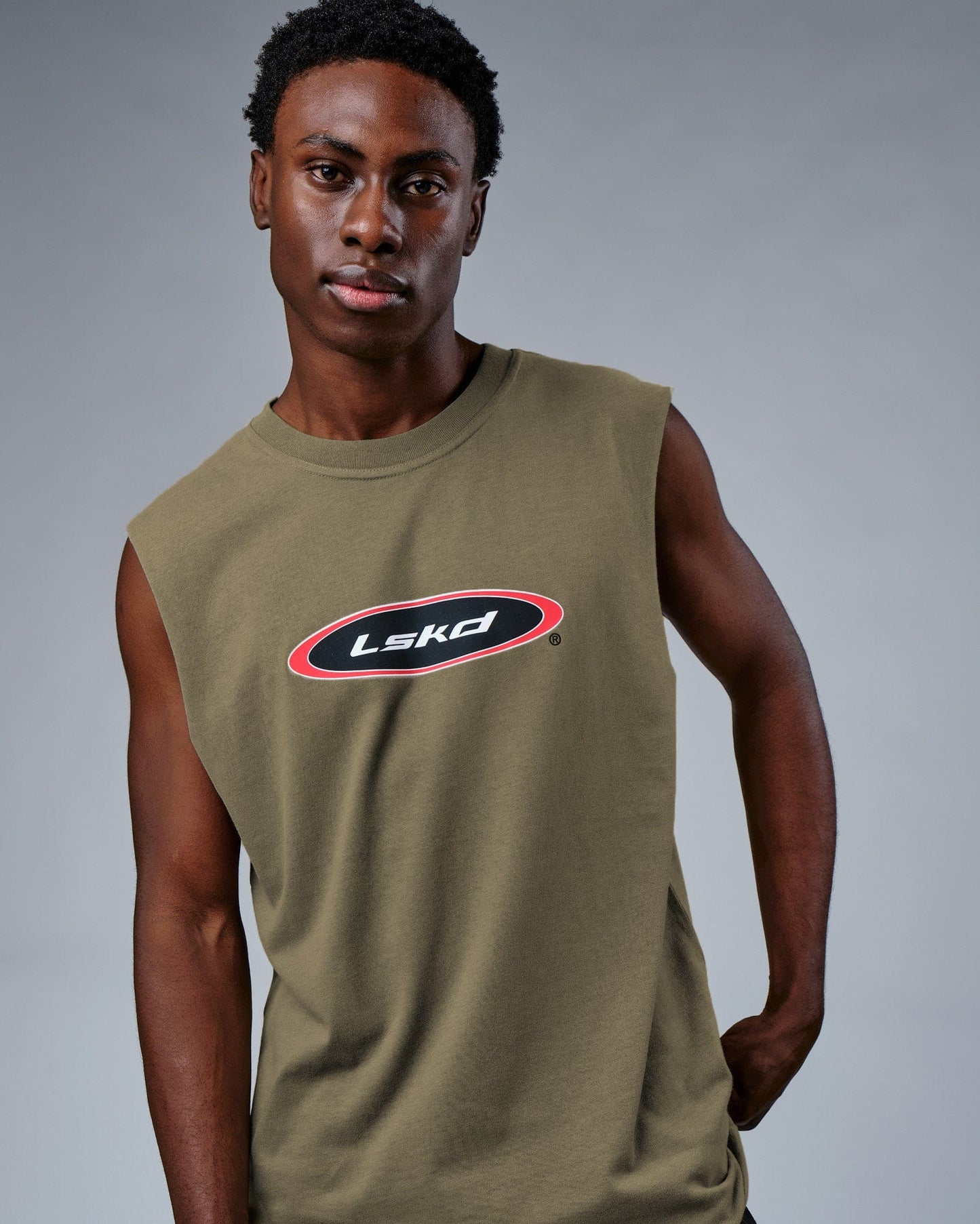Model wearing Circa 2003 Heavyweight Vintage Fit Tank - Laurel Oak