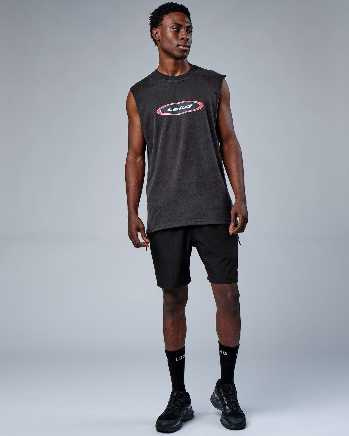 Model wearing Circa 2003 Heavyweight Vintage Fit Tank - Phantom