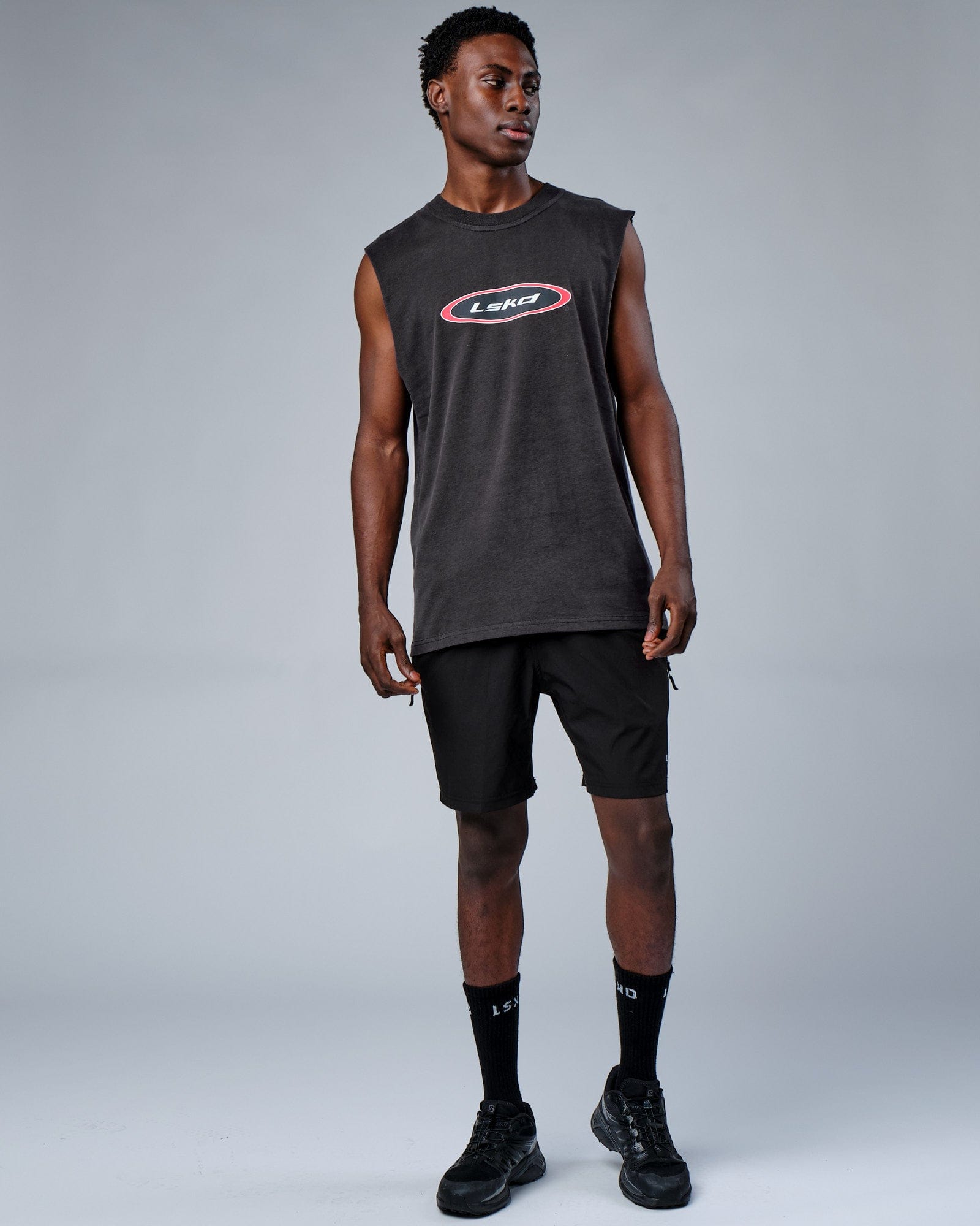 Model wearing Circa 2003 Heavyweight Vintage Fit Tank - Phantom