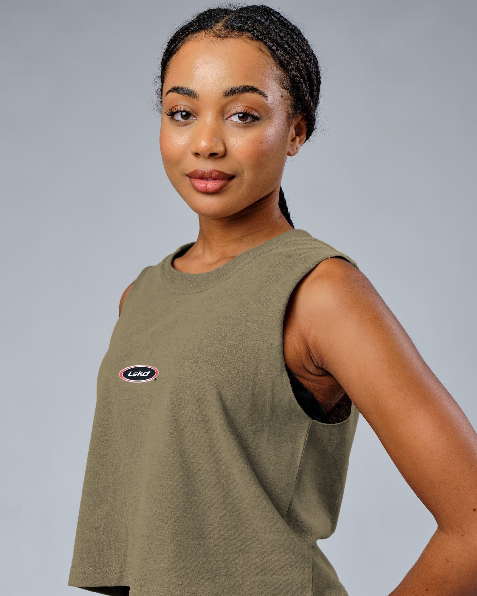 Model wearing Circa 2003 Muscle Tank - Laurel Oak