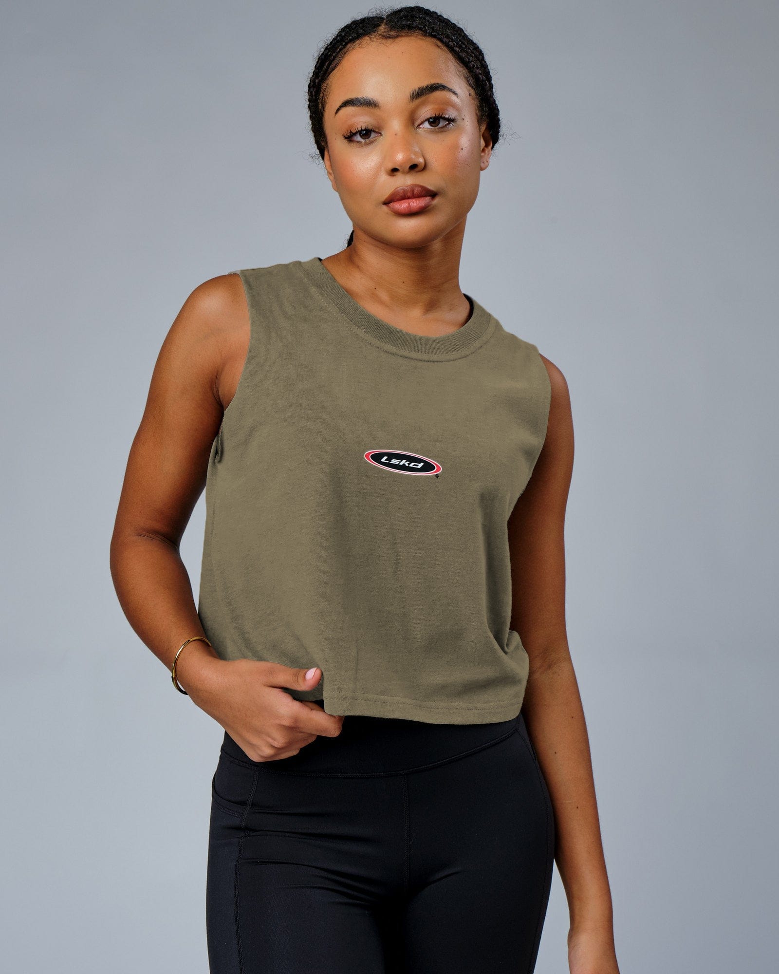 Model wearing Circa 2003 Muscle Tank - Laurel Oak