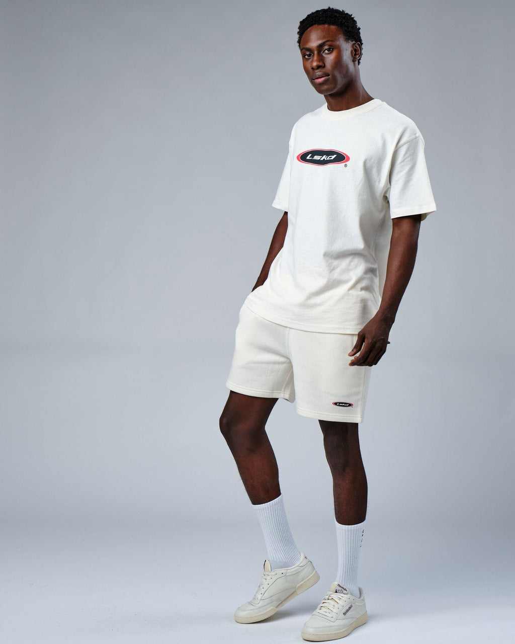 Model wearing Circa 2003 Track Short - Cream