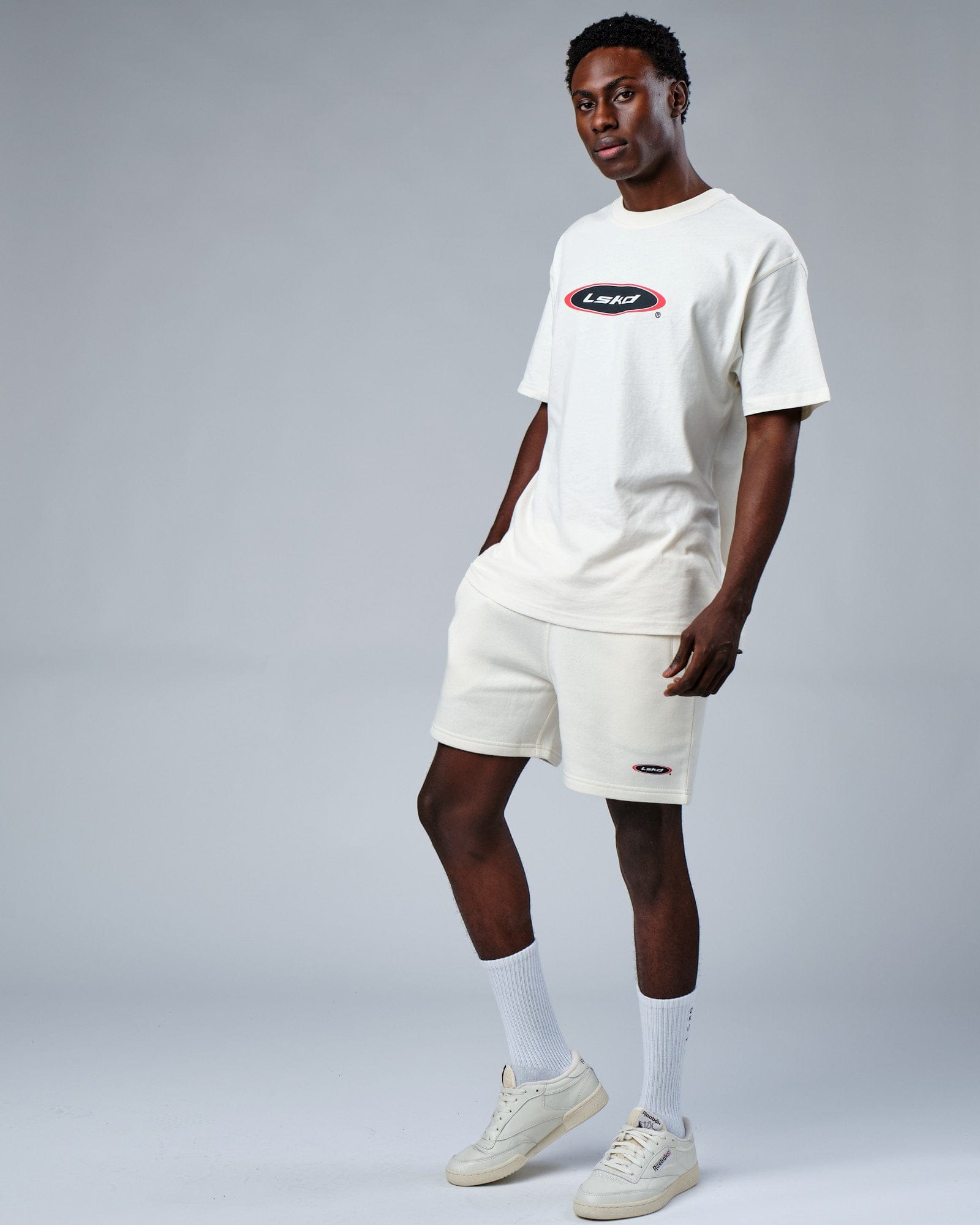 Model wearing Circa 2003 Track Short - Cream