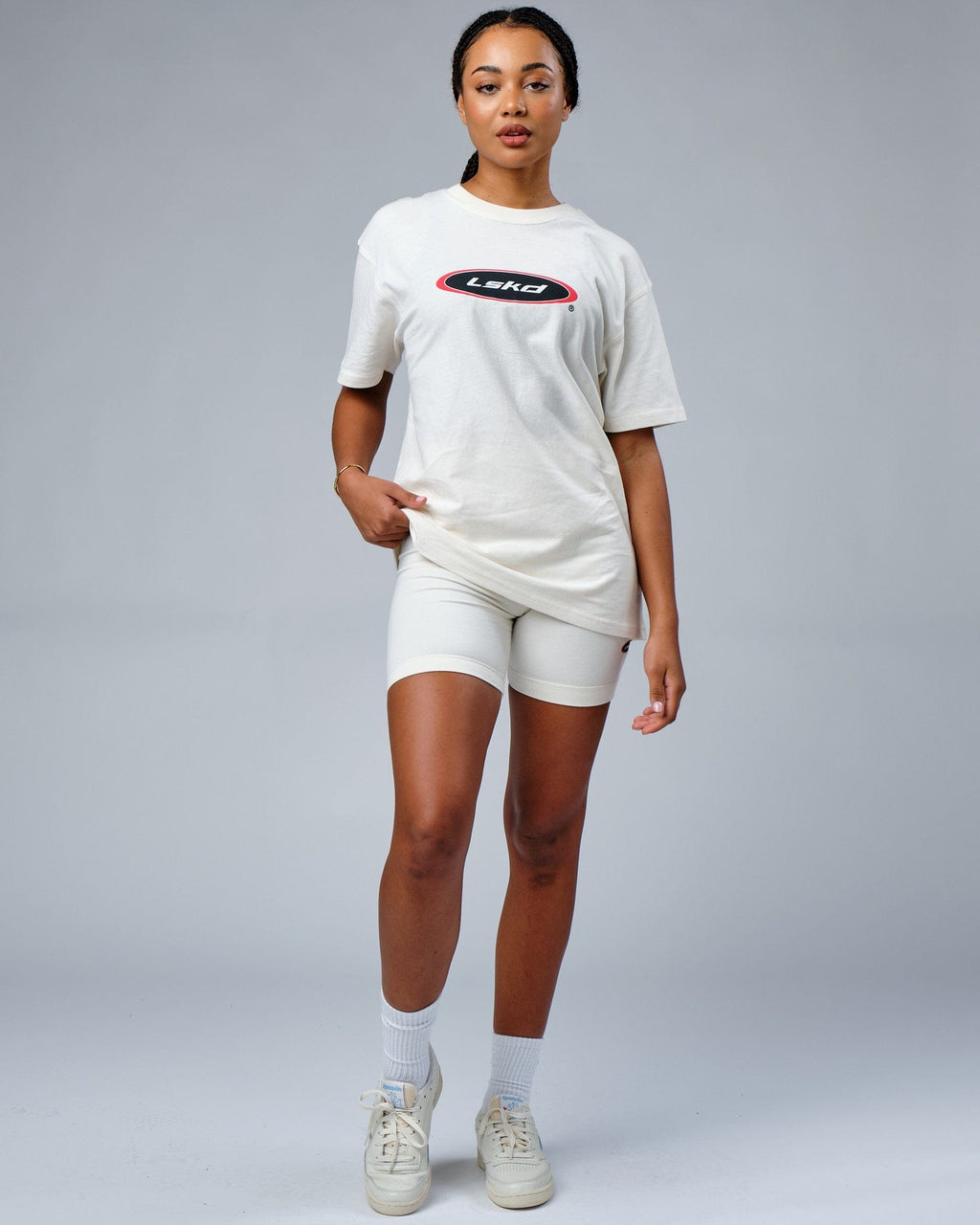 Model wearing Unisex Circa 2003 Heavyweight Vintage Fit Tee - Cream
