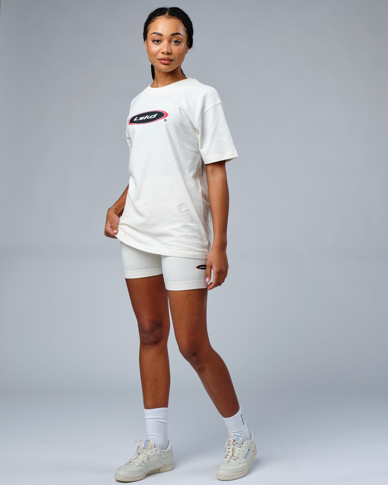 Model wearing Circa 2003 Bike Short - Cream