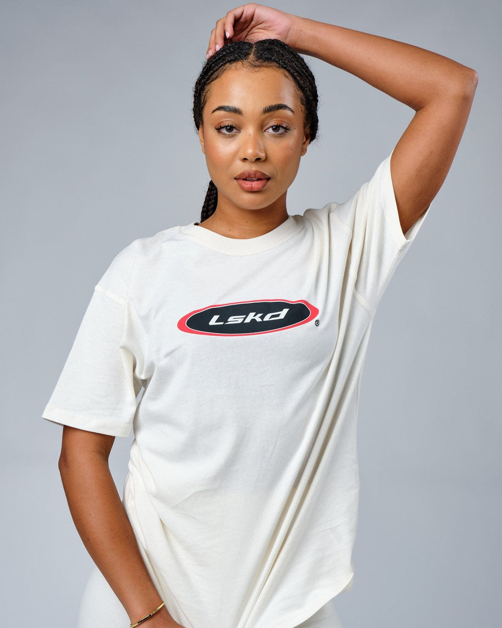 Model wearing Unisex Circa 2003 Heavyweight Vintage Fit Tee - Cream