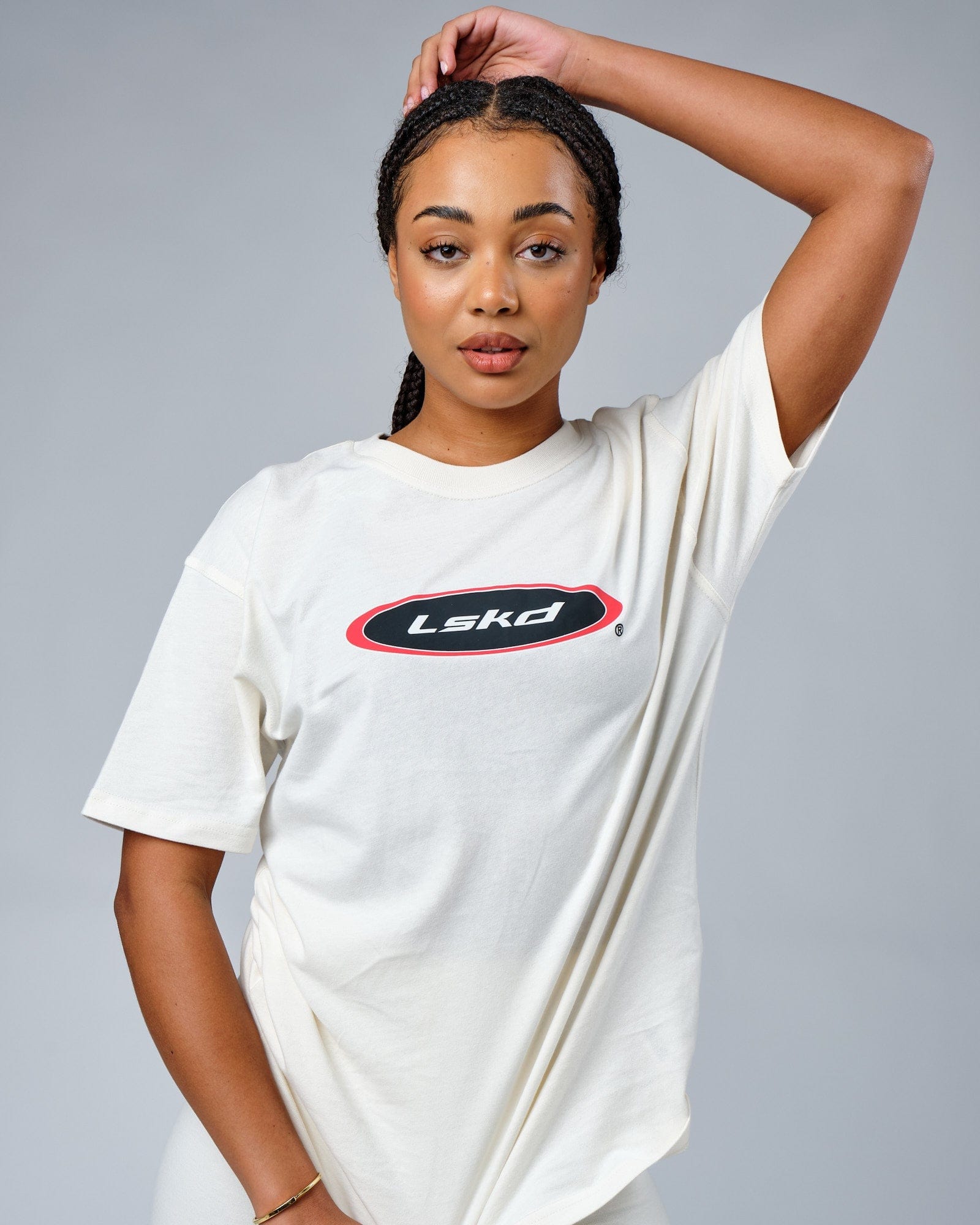Model wearing Unisex Circa 2003 Heavyweight Vintage Fit Tee - Cream