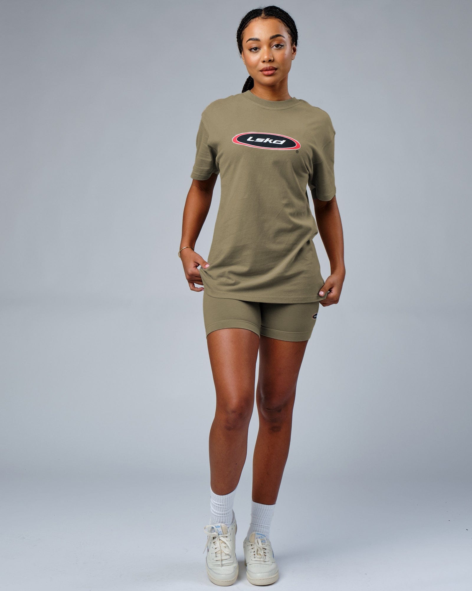 Model wearing Unisex Circa 2003 Heavyweight Vintage Fit Tee - Laurel Oak