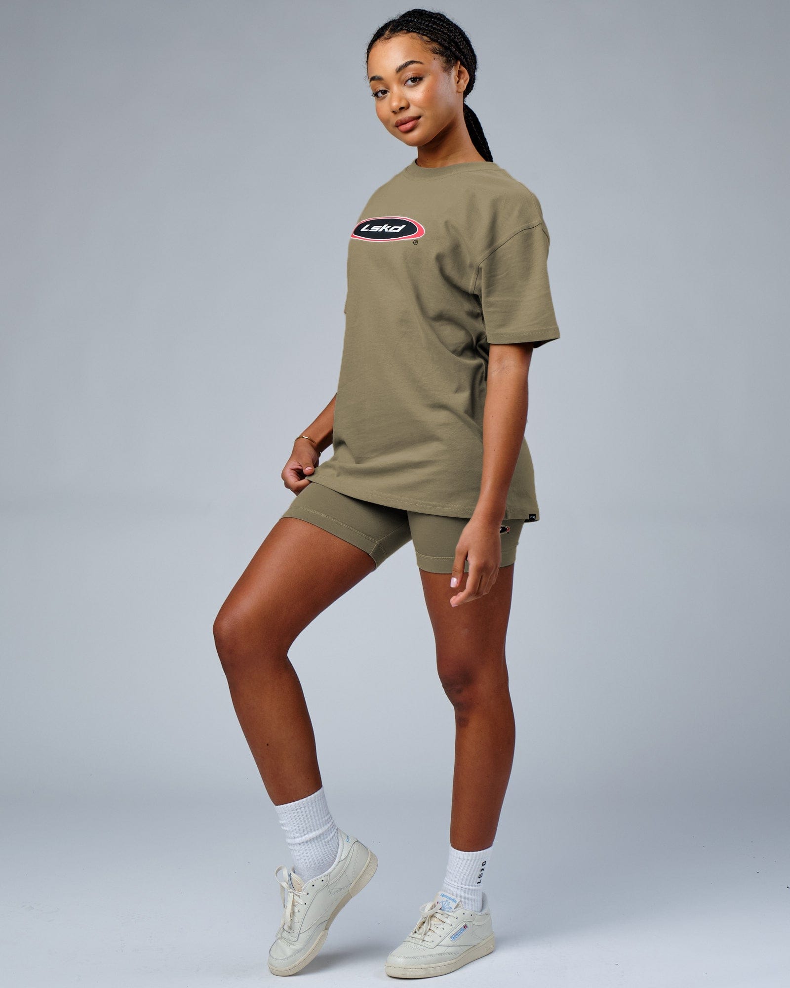 Model wearing Circa 2003 Bike Short - Laurel Oak