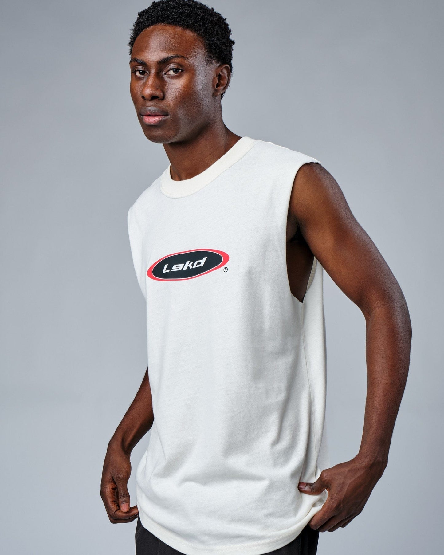 Model wearing Circa 2003 Heavyweight Vintage Fit Tank - Cream