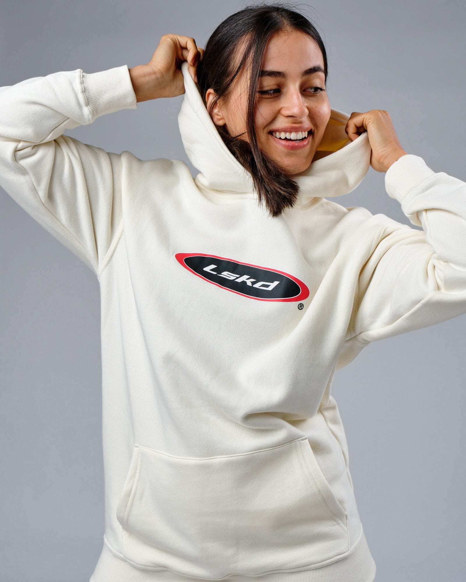 Model wearing Unisex Circa 2003 Oversize Hoodie - Cream