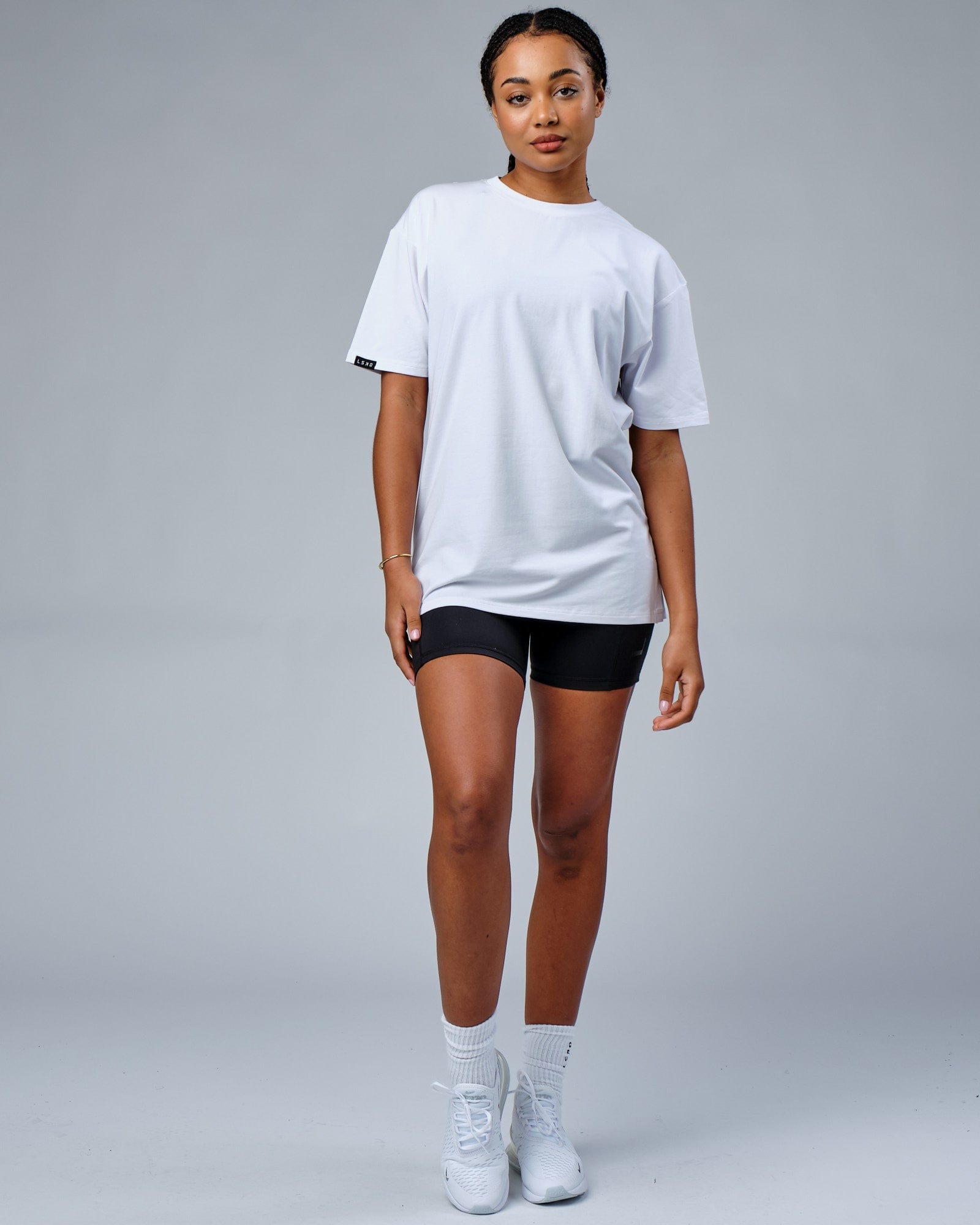 Model wearing Unisex HQ FLXCotton Tee Oversize - White-Red