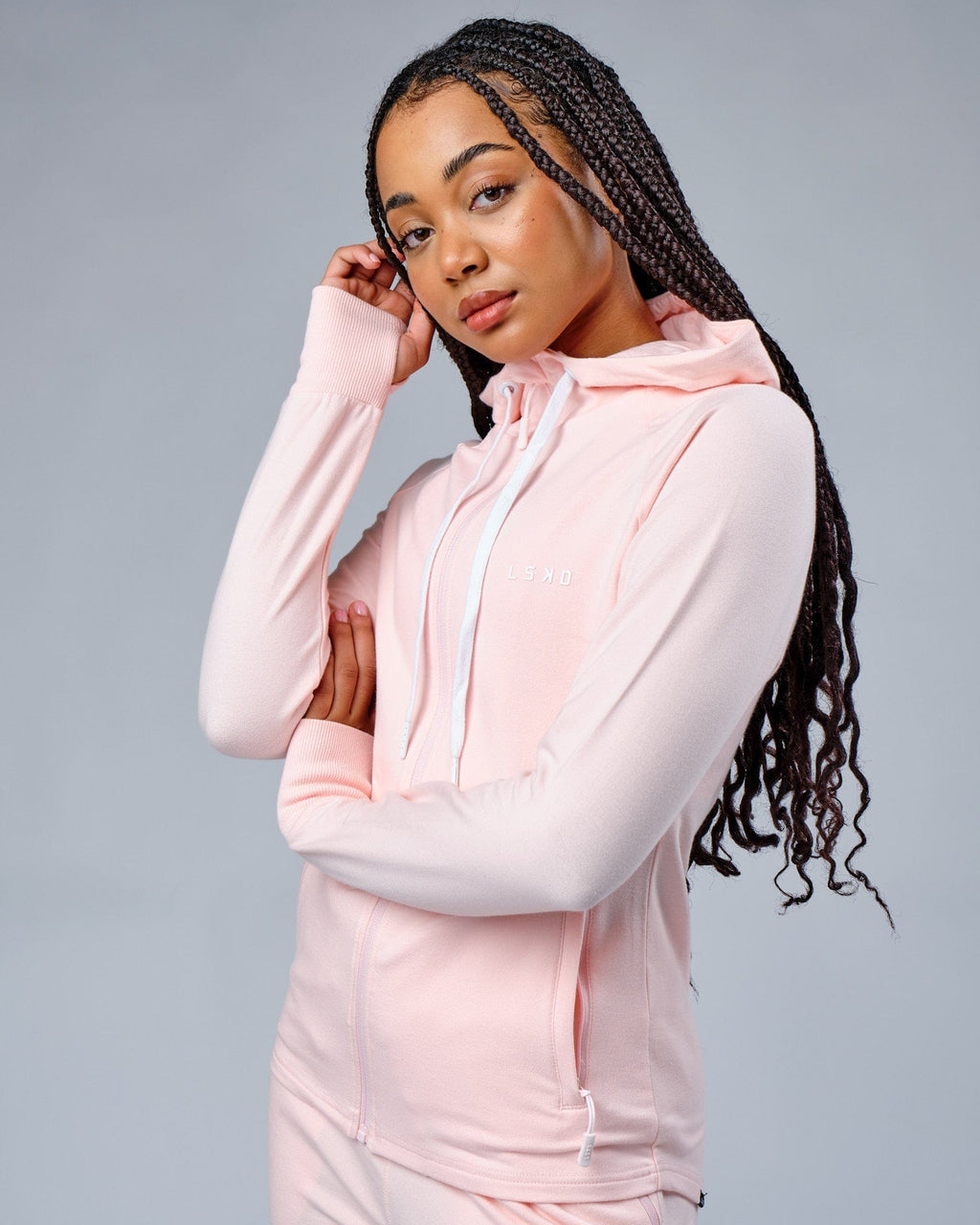 Model wearing PB Zip Through Hoodie - Pink