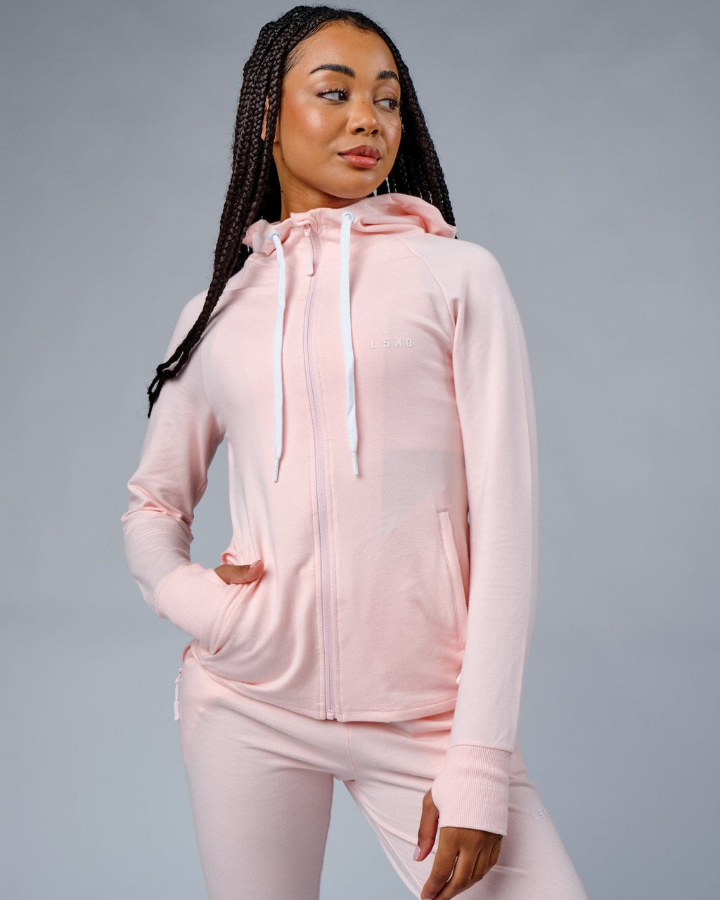 Model wearing PB Zip Through Hoodie - Pink