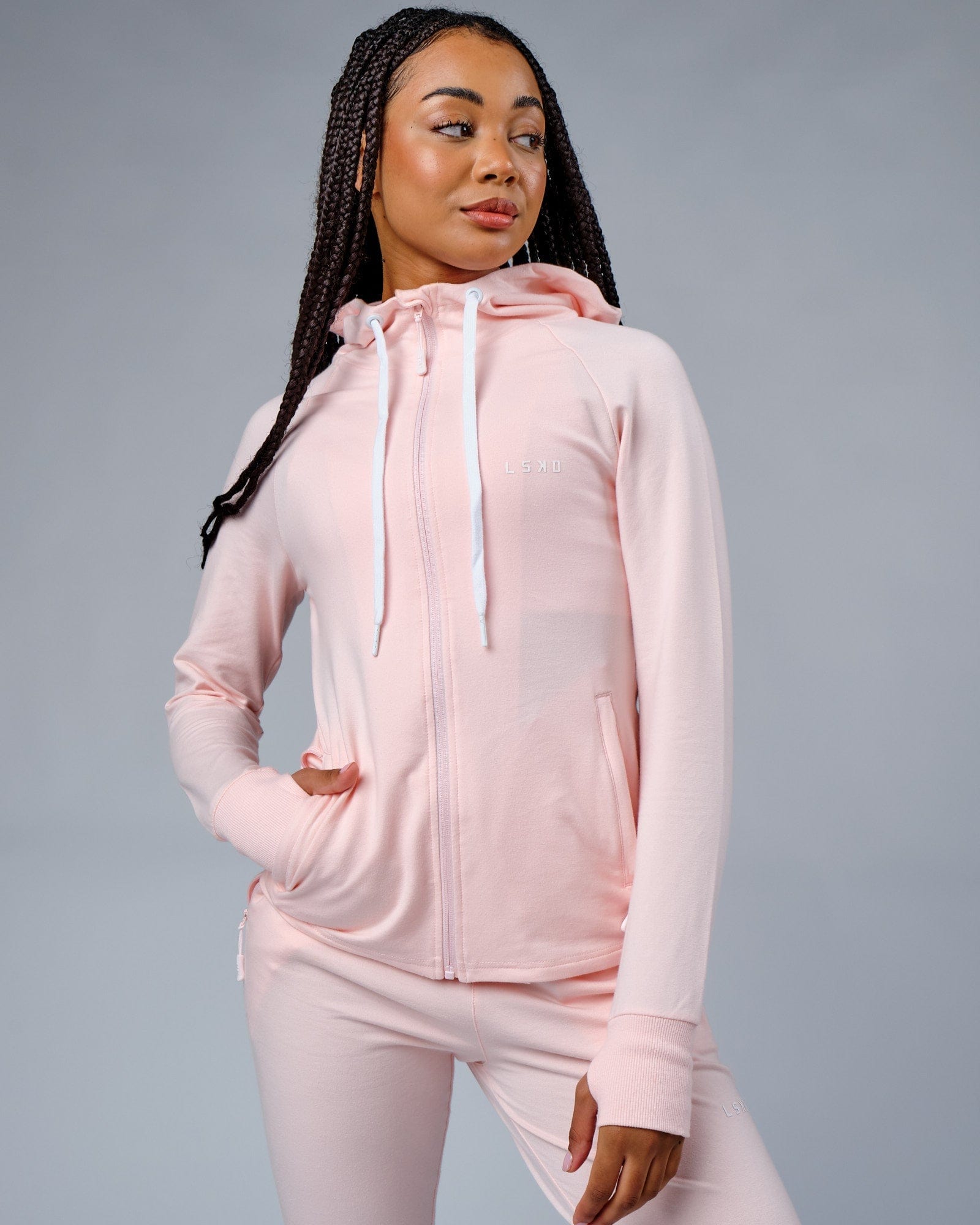 Model wearing PB Zip Through Hoodie - Pink