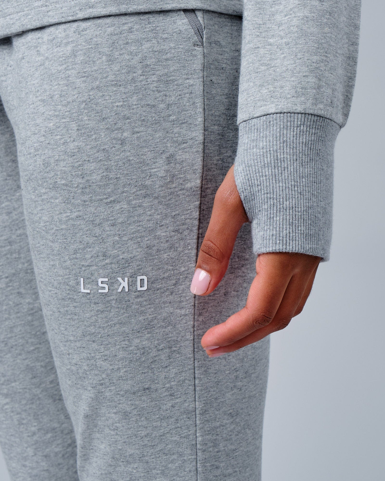 Model wearing PB Zip Through Hoodie - Lt Grey Marl