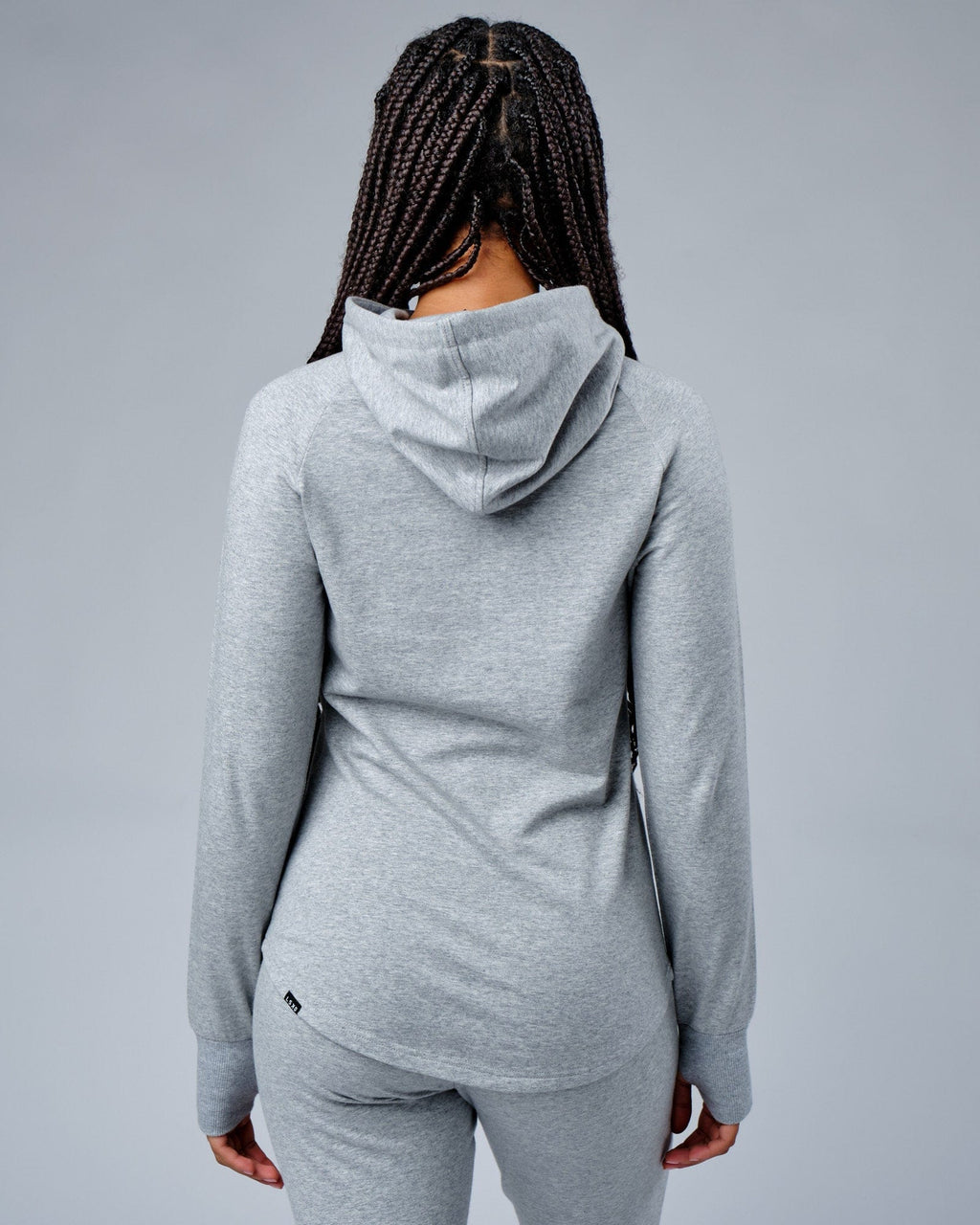 Model wearing PB Zip Through Hoodie - Lt Grey Marl