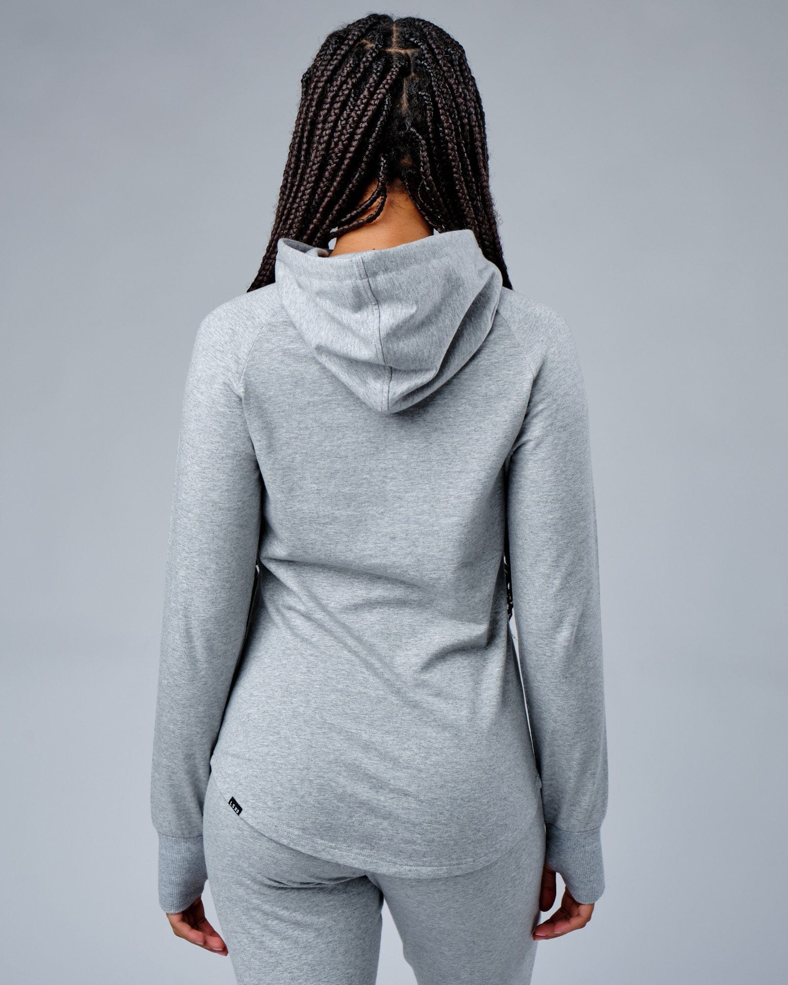 Model wearing PB Zip Through Hoodie - Lt Grey Marl