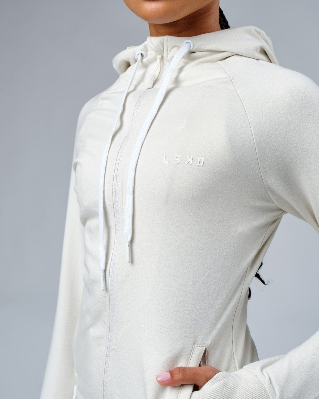 Model wearing PB Zip Through Hoodie - Bone