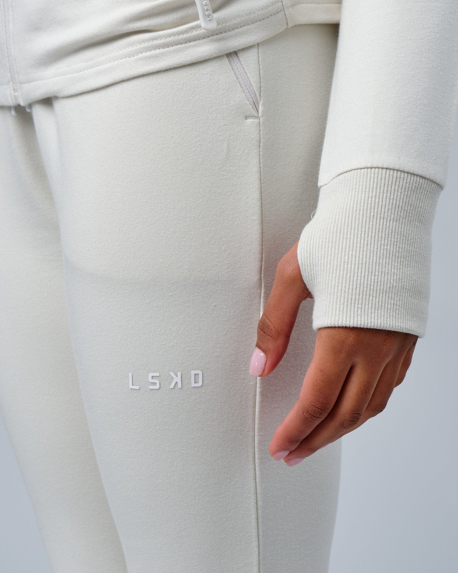 Model wearing PB Zip Through Hoodie - Bone