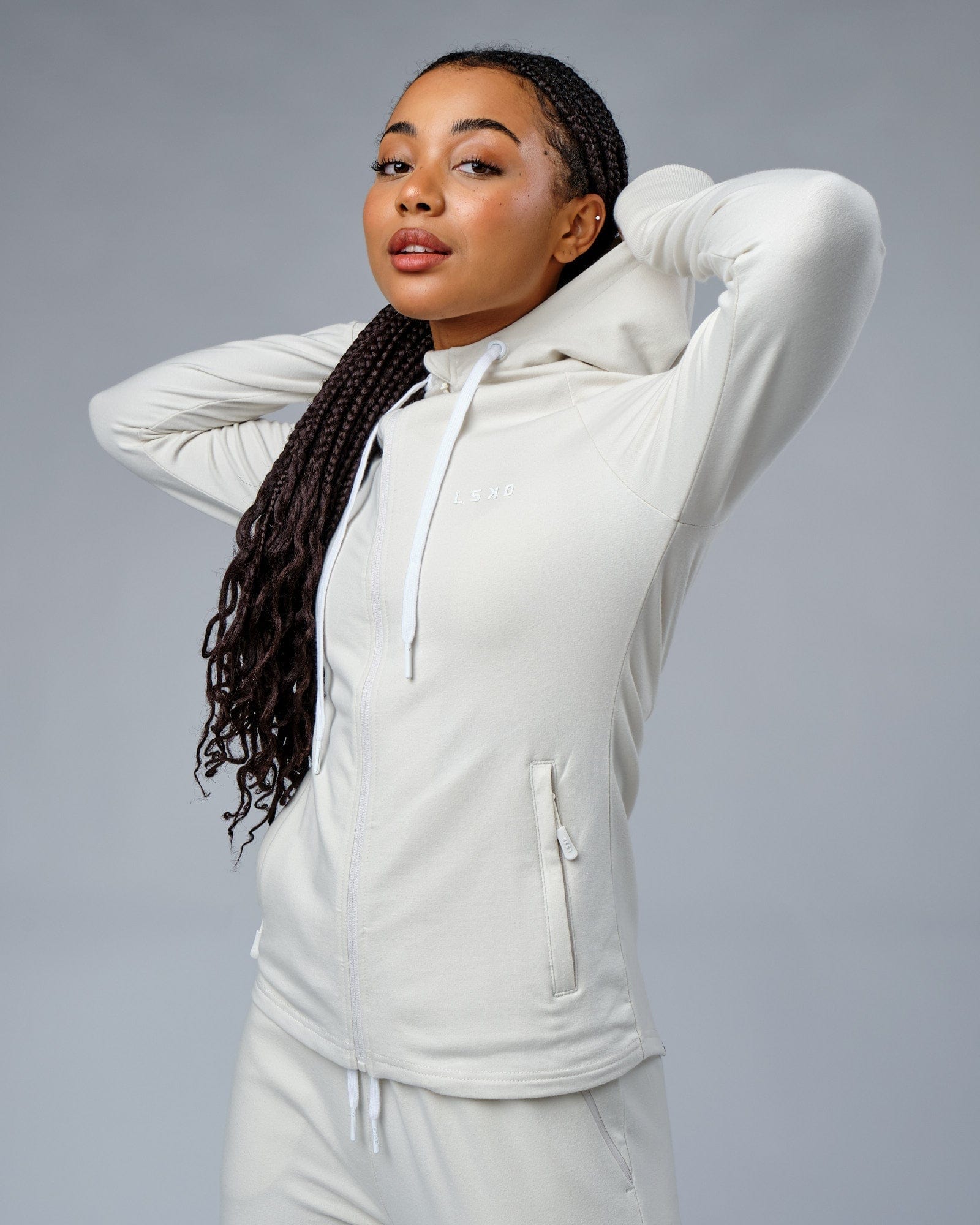 Model wearing PB Zip Through Hoodie - Bone