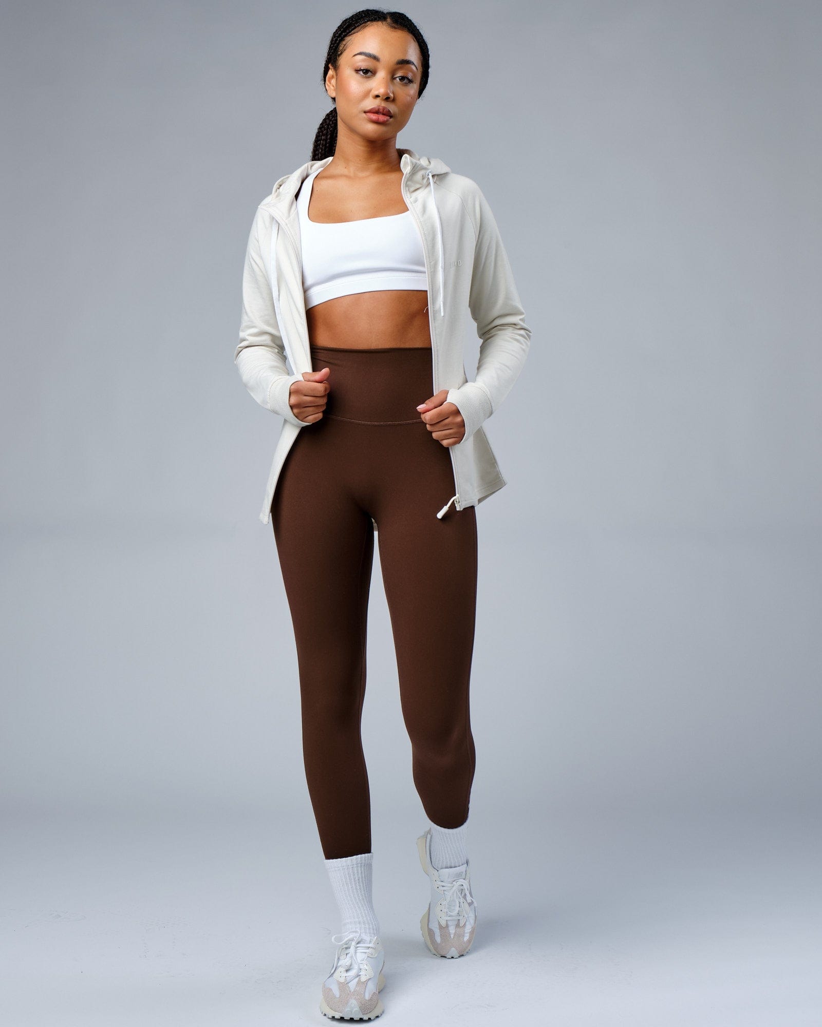 Model wearing PB Zip Through Hoodie - Bone