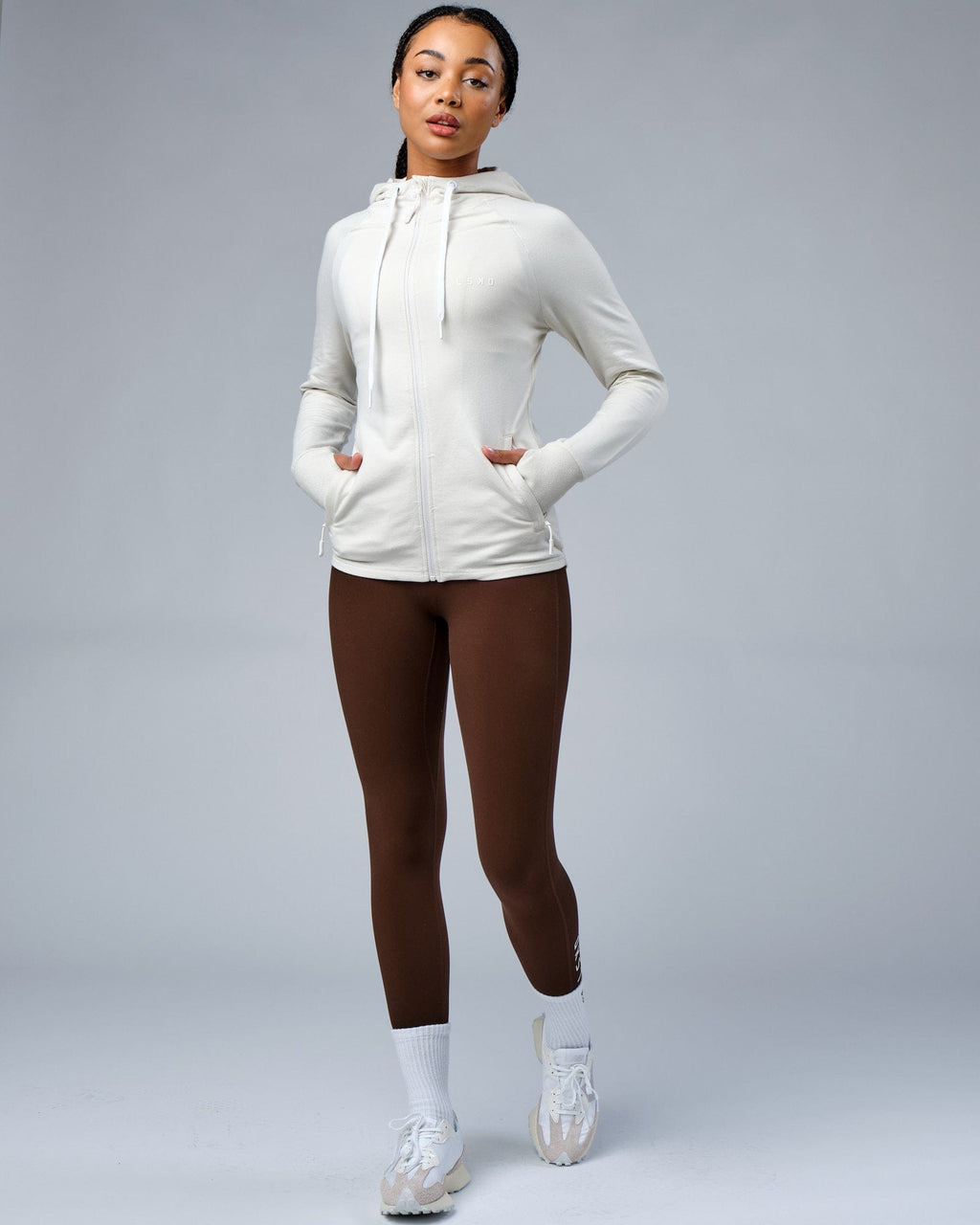 Model wearing PB Zip Through Hoodie - Bone