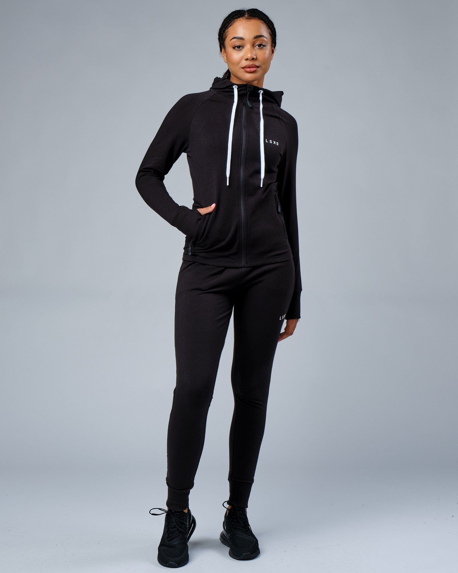 Model wearing PB Zip Through Hoodie - Black