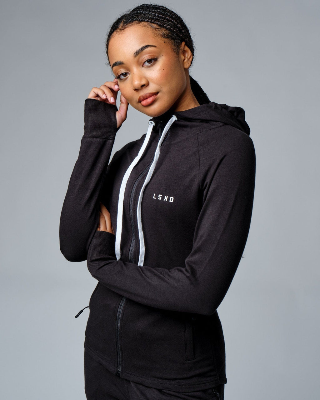 Model wearing PB Zip Through Hoodie - Black