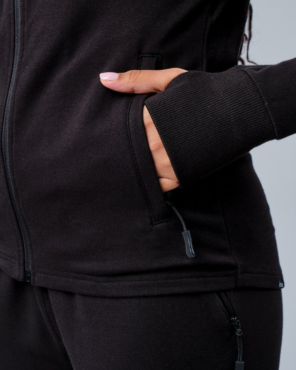 Model wearing PB Zip Through Hoodie - Black