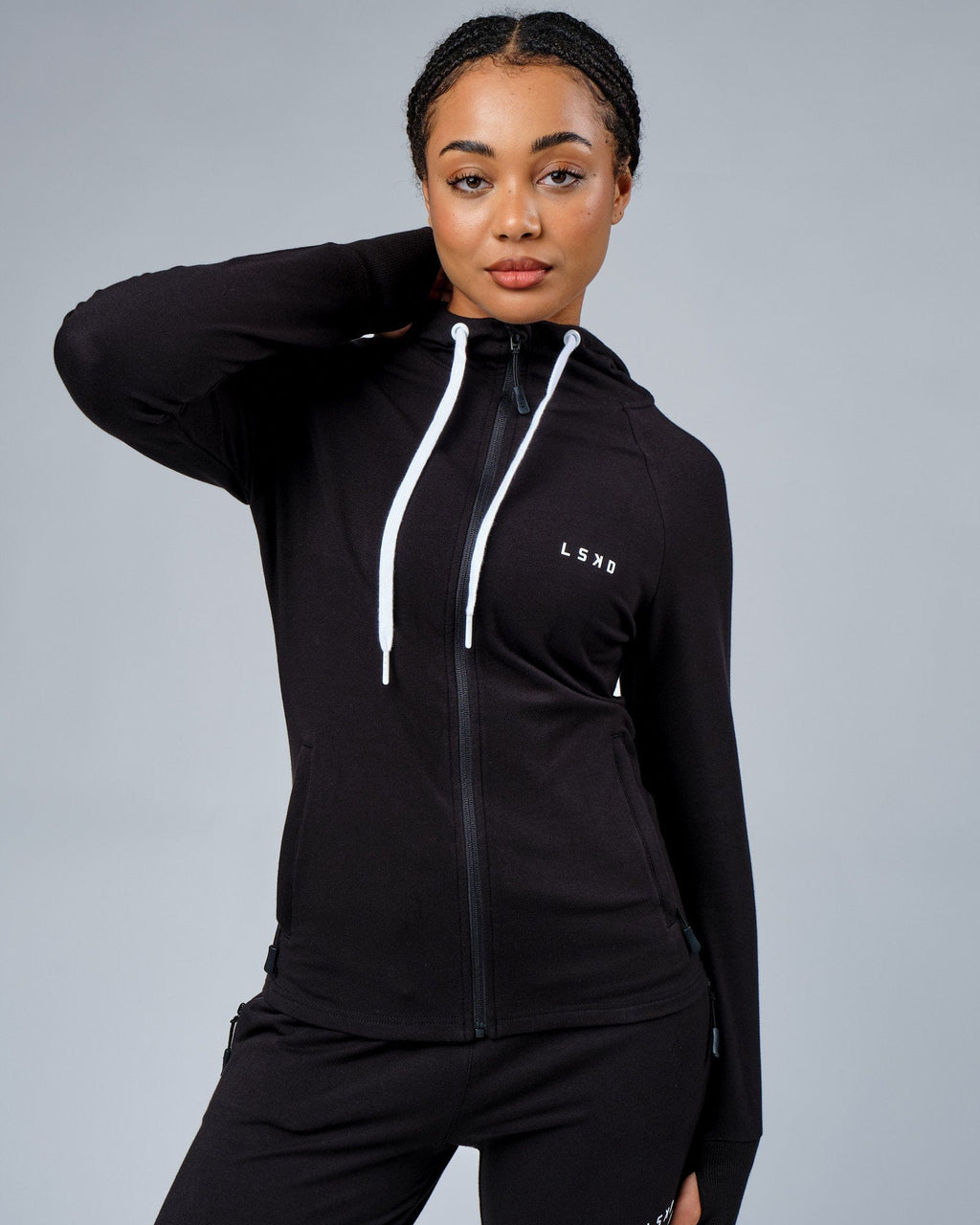 Model wearing PB Zip Through Hoodie - Black