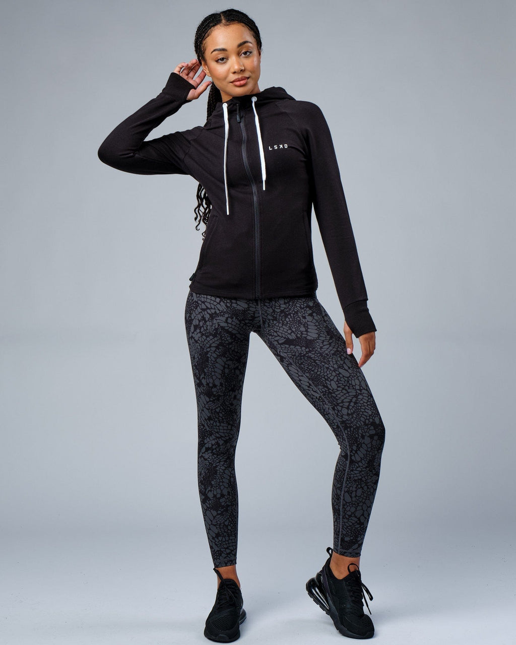 Model wearing PB Zip Through Hoodie - Black