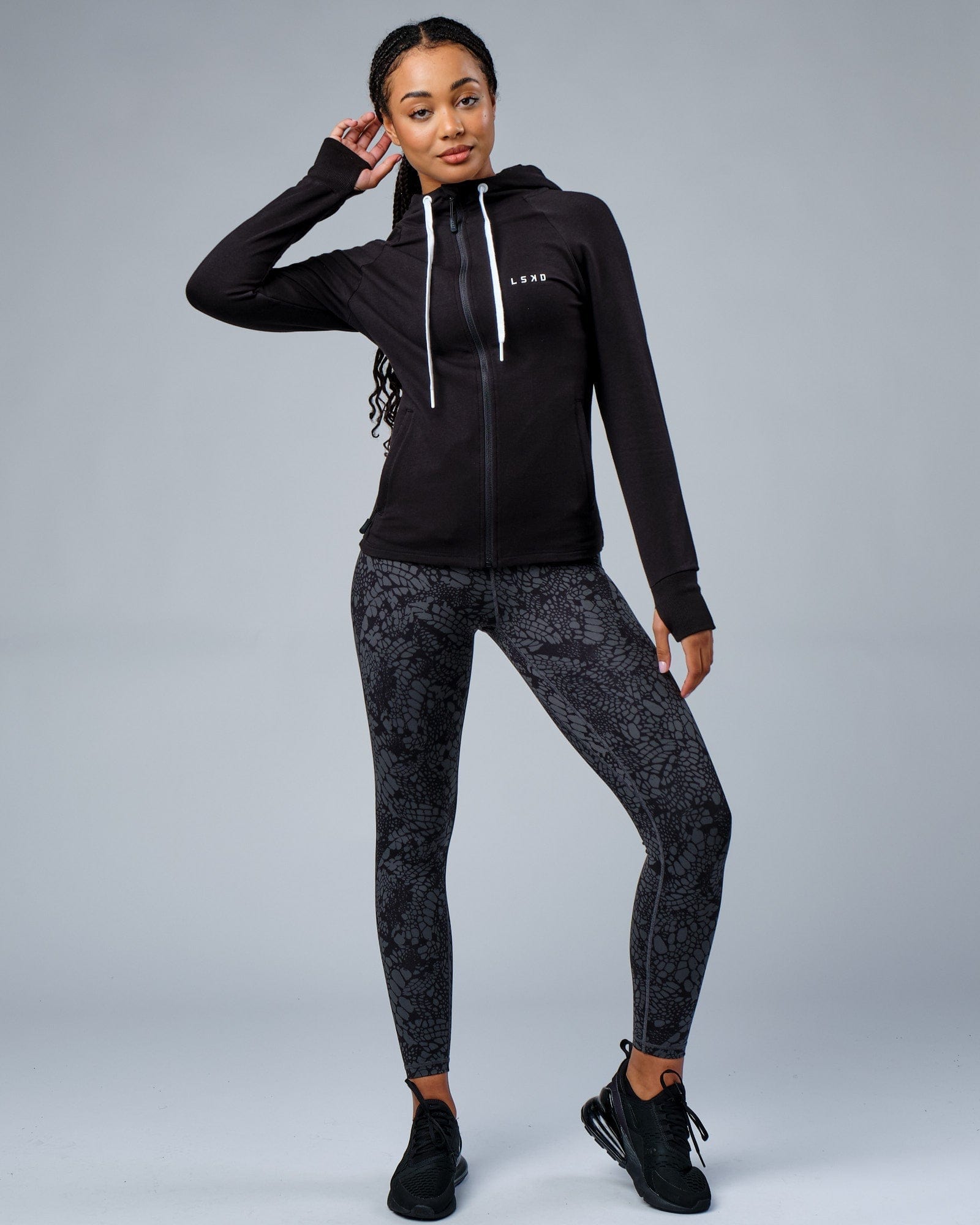 Model wearing PB Zip Through Hoodie - Black