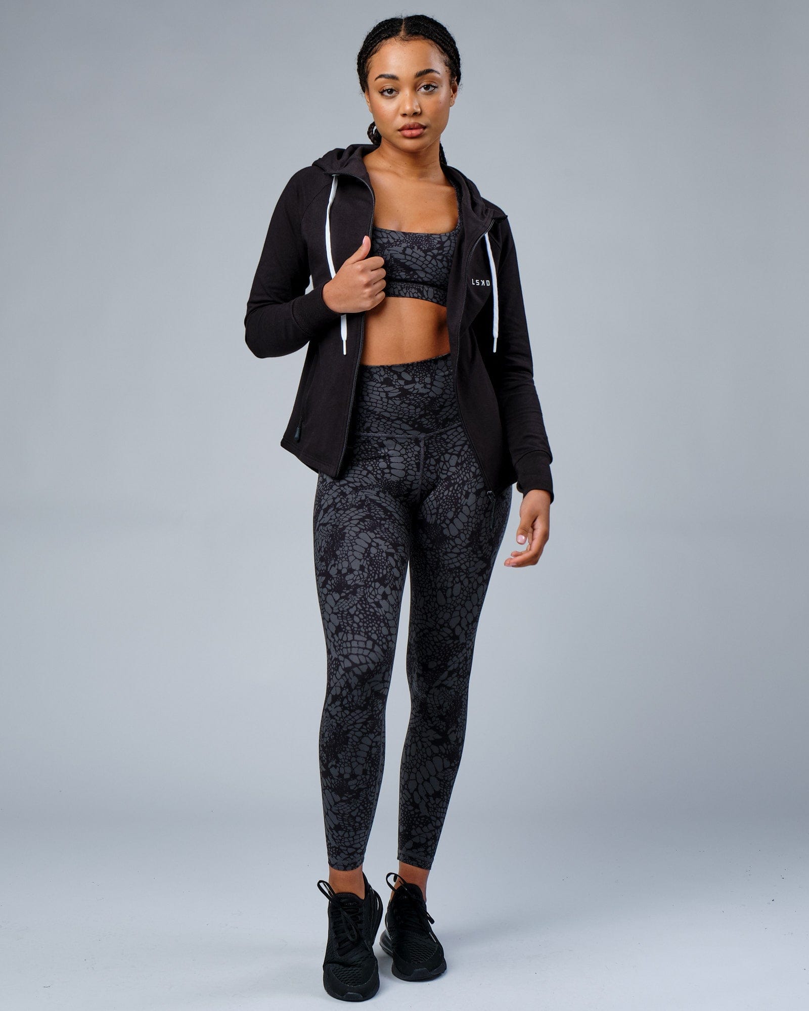 Model wearing PB Zip Through Hoodie - Black