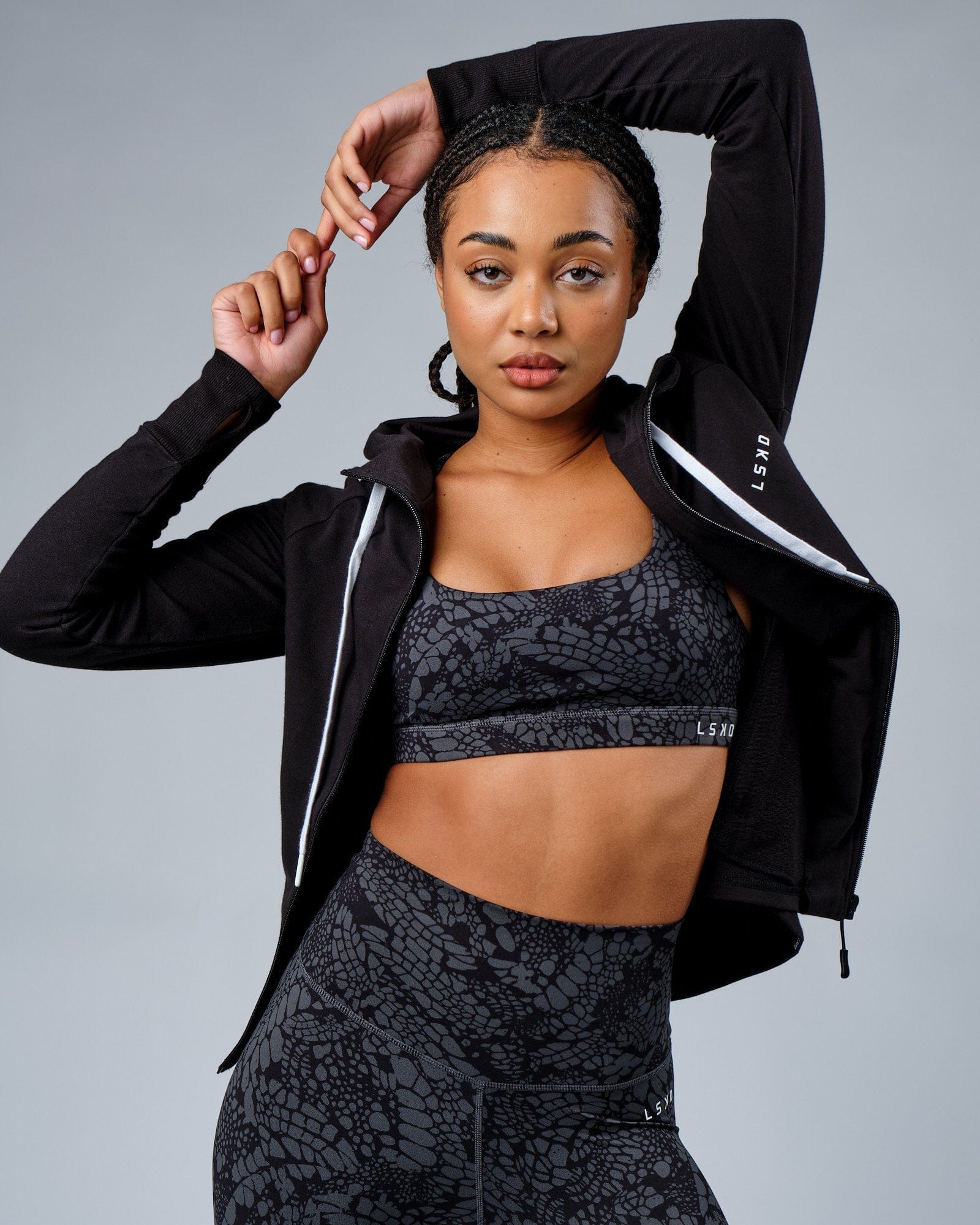 Model wearing PB Zip Through Hoodie - Black