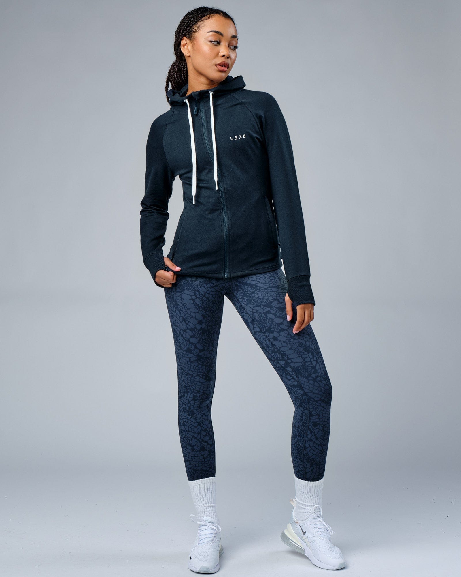 Model wearing PB Zip Through Hoodie - Carbon