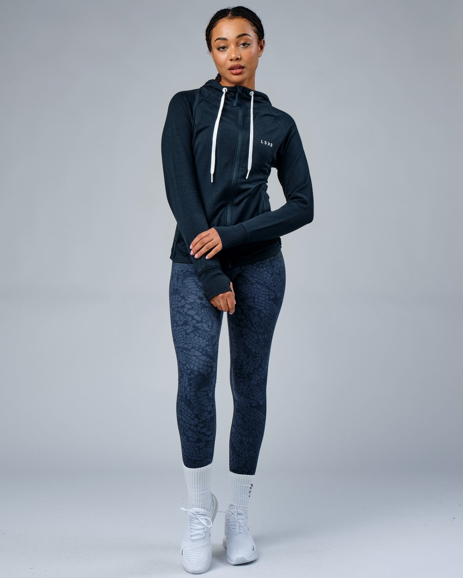 Model wearing PB Zip Through Hoodie - Carbon