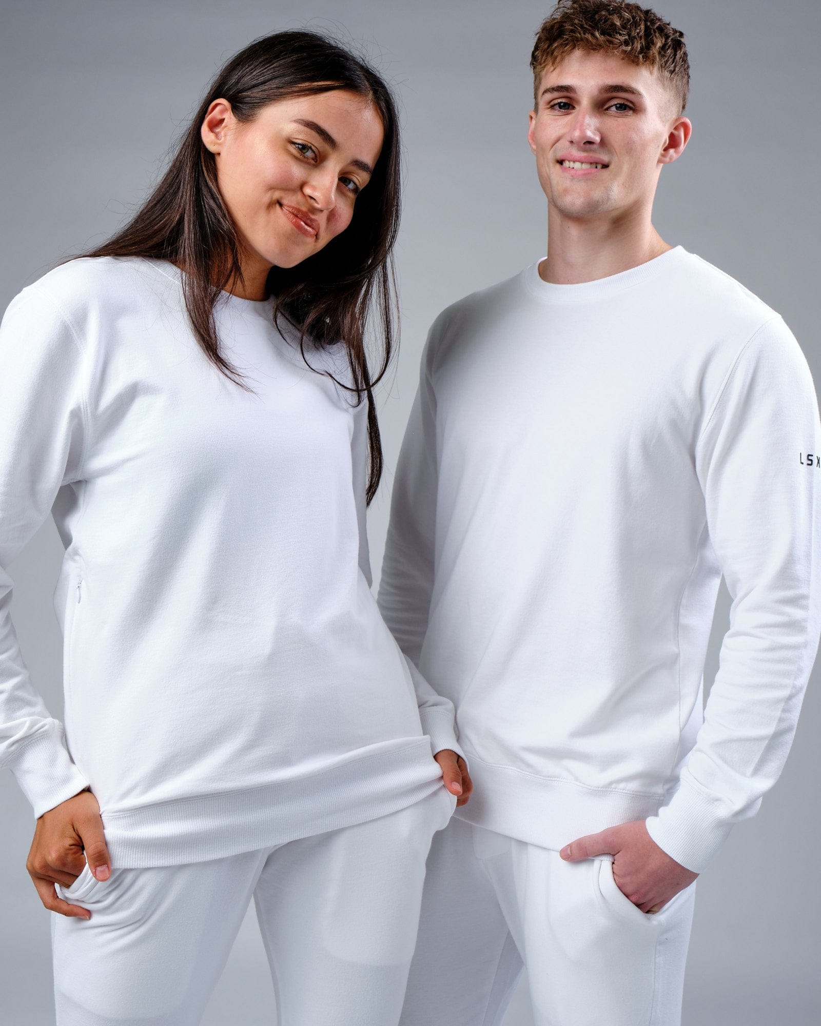 Model wearing Unisex Rival FLXFleece Training Fit Sweater - White