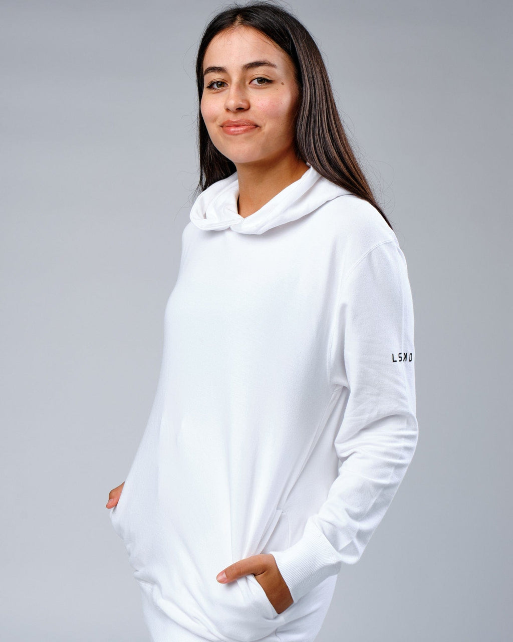 Model wearing Unisex Rival FLXFleece Training Fit Hoodie - White